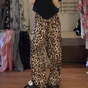 High Waist Leopard Print Summer <b>Trousers</b> Breathable Cooling Fabric, Loose Fit Casual Streetwear Full-Length Pants - Product Image 2