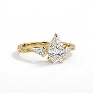 Premium 1ct Pear Cut And 0.27ct Kite Side Stones Lab Grown <b>Diamond</b> Engagement <b>Ring</b> Classic Solid Gold Fine Jewelry <b>Ring</b> - Product Image 3