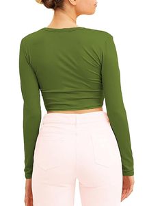 Camiseta de Verano para Mujer, 100% Algodón, Cuello Redondo, Manga Larga, Casual, Lisa, Corta, Tejida, 240g - Product Image 2