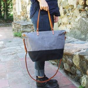 Bolso Tote de Lona y Cuero, Estilo Vintage, para Viajes, Trabajo, Compras, Bolso de Hombro, Gran Capacidad, Duradero, Bordado Abierto, LCTB-0046 - Product Image 2