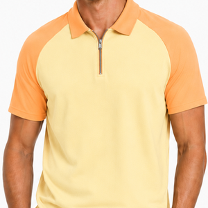 Wholesale Custom Pastel Yellow and <b>Orange</b> <b>Polo</b> T Shirt Classic Design Men's Short Sleeve Quarter Zipper Raglan <b>Polo</b> Shirt Blank - Product Image 2