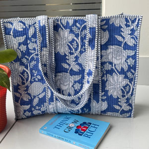 Sac fourre-tout en coton imprimé à la main vintage indien avec fermeture éclair pour femme, idéal pour le shopping, les cadeaux, les anniversaires, printemps, été, hiver - Product Image 1