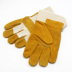 Gants de travail en cuir jaune, longueur poignet, avec manchette élastique, pour usage extérieur en hiver, style uni - Product Image 5