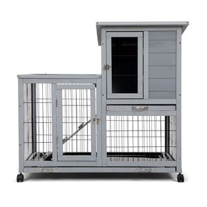 Conigliera rimovibile con vassoio rimovibile grigio e bianco e rotolamento ruote per animali domestici e mobili - Product Image 3