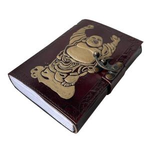 Handmade Genuine Leather Journal Grimoire Laughing Buddha Design Wiccan Cotton Pages <b>Note</b> <b>Book</b> Journal With Antique Brass C Lock - Product Image 2