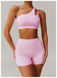 Ensemble de sport sexy 2 pièces couleur unie pour femme, idéal pour le fitness, la gym et le yoga, en Spandex/Nylon, écologique, vente en gros - Product Image 5