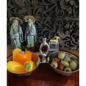 Plato de Servir Doble de Metal Pulido, Diseño Minimalista, Redondo, Patrón Sólido, Apto para Lavavajillas, para Fiestas - Product Image 3