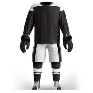 Ensemble de maillots de hockey sur glace pour hommes, manches longues, col en V, noir et blanc, polyester, évacuation de l'humidité, coupe régulière, taille adulte, toutes saisons - Product Image 5