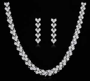 Fashionable Marquise Cut Cubic Zirconia Tibetan Silver Bridal <b>Jewelry</b> <b>Set</b> White <b>Gold</b> Plated Necklace Earring <b>Set</b> for Wedding - Product Image 2