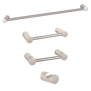 Ensemble d'accessoires de salle de bain 4 pièces en nickel satiné de qualité export, quincaillerie métallique durable pour maison, hôtel, villa, appartement - En vente - Product Image 1