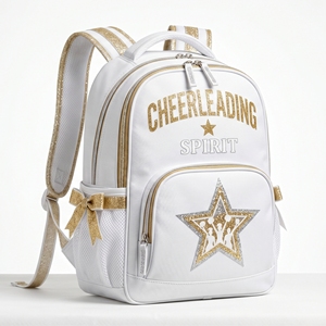 Mochila Personalizada de Animadoras en Oro Blanco con Lazo de Estrella Brillante y Bordado, Logotipo de Equipo al por Mayor, Bolsa de Equipo OEM - Product Image 2