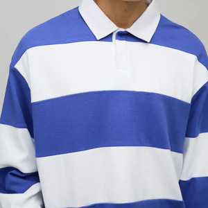 Polo en tricot rayé à manches longues pour homme grande taille, style preppy, coupe classique, bleu et blanc, style rugby - Product Image 3