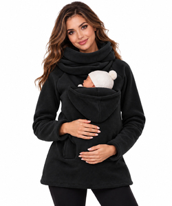 Sweat-shirt de maternité en polaire pour femme avec poche porte-bébé avant, pull chaud pour mère et bébé, personnalisable OEM - Product Image 1