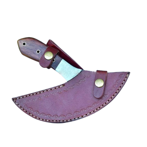Handmade Damascus Steel Ulu Knife Custom Chopping Knife With Wooden Handle Pizza Slicer & Leather <b>Craft</b> Skiving Knife - Product Image 5