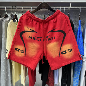 กางเกงขาสั้นผู้ชายทรงฮิปฮอป รุ่น Hell Star ลุคทำสีซีดขาดๆ แต่งเชือกผูกเอว ผ้าวูล ทรงครอป รุ่นซัมเมอร์ 2026 เอวยางยืด ปักลาย 3 มิติ ระบายอากาศได้ดี - Product Image 1