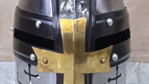 Medieval Templar Helmet with Brass Cross Mild Steel Great Helmet Polished Finish for Historical Reenactment and Cosplay Armour - Product Image 5
