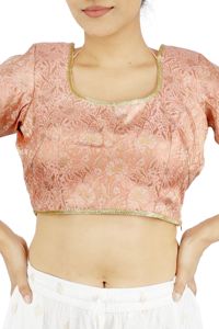 Chemisier rose en jacquard à fleurs pour femmes, haut court à col carré et manches courtes, pour tenue habillée - Product Image 4