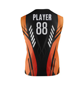 Conjunto de Camiseta de Baloncesto para Hombre, Negro y Naranja, Estampado Geométrico, Sin Mangas, Transpirable, Ajustado, Uniforme de Compresión - Product Image 3