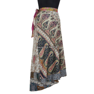 2 Layer Magic Indian Sari Silk <b>Wrap</b> <b>Skirts</b> Women's Beautiful Patterned Long <b>Wrap</b> <b>Skirt</b> Wholesale Best Price From India Magic 38" - Product Image 6