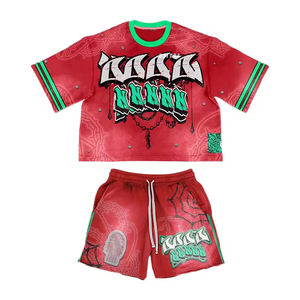 Conjunto Deportivo Personalizado para Hombre, 100% Algodón, Camiseta con Estampado Gráfico, Conjunto de Verano de Dos Piezas, Camiseta y Pantalones Cortos con Lavado Ácido - Product Image 3