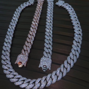 Collier Chaîne Maille Cubaine Iced Out Moissanite Bijoux Hip Hop Plaqué Or 14K Certifié IGI Vente en Gros Hommes Femmes Argent - Product Image 1