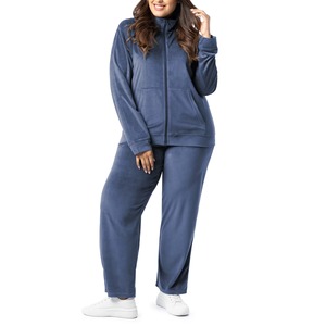 Conjunto Deportivo de Invierno de 2 Piezas para Mujer, Terciopelo Grueso, Sudadera con Cierre y Pantalones Deportivos con Bolsillos - Product Image 1
