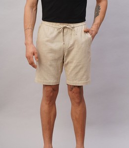 Shorts d'été pour homme en satin de coton beige, coupe classique - Product Image 6