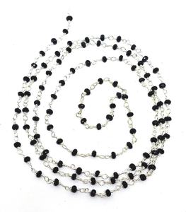 Rosario de cuentas redondas facetadas de piedras preciosas de espinela negra, cadena chapada en plata, precio al por mayor, cadena de cuentas de espinela para fabricación de joyas a granel - Product Image 1