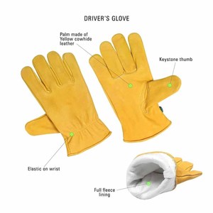 Premium Cowhide Grain Leather Yellow <b>Driver</b> <b>Gloves</b> Fleece Lined Lorry Driving Work <b>Gloves</b> Heavy Duty Heat Resistant - Product Image 2