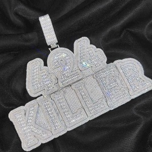 จี้เพชรโมอิสซาไนต์ VVS แบบ Iced Out ผ่านการทดสอบเพชร พร้อมจี้ตัวอักษรตามสั่ง เงินแท้ 925 สไตล์ฮิปฮอป จี้ตัวอักษรย่อ - Product Image 3