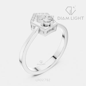 Bague de fiançailles géométrique hexagonale en or blanc 14 carats avec diamant de laboratoire rond de 0,146 carat, certifié IGI, couleur F+, clarté VS+ - Product Image 2