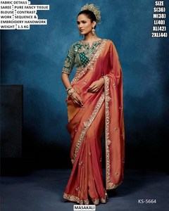 Mandira Elegance Fancy <b>Tissue</b> Traditional Wrinkle-Free Moisture-Wicking Saree for Women-<b>Wedding</b> & Party Occasions - Product Image 2