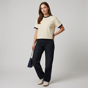 Großhandel Maßgeschneiderte Cremefarbene Damen T-Shirts aus Baumwolle Kurzarm Rundhals Lässiges T-Shirt Umweltfreundliche Atmungsaktive Oberteile - Product Image 5