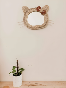 Bohemian Natural Rattan Decorate <b>Kid</b> <b>Cat</b> Wall Mirror Hand Braided Nursery Room Storage Accessories Art - Product Image 5
