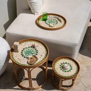 Wholesale Vietnam Handwoven Wicker Shell Inlay Rattan Serving Tray Side <b>Table</b> for Home Decor - Product Image 3