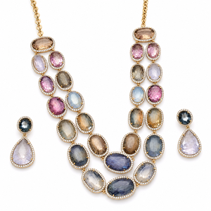 Ensemble de bijoux de luxe en argent 925 plaqué or avec pierres précieuses multicolores, collier superposé et boucles d'oreilles pour femme, cadeau de mariage - Product Image 4