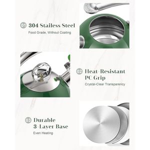 Bollitore da tè in acciaio inossidabile da 2,5 litri con manico ergonomico e base a 3 strati unica, adatto per piano cottura - Product Image 3
