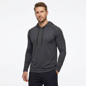 Sudadera de Punto con Capucha para Hombre, Color Gris Oscuro, Manga Larga, Transpirable, Color Sólido, para Primavera, con Capucha Ajustable y Orificios para los Pulgares - Product Image 2