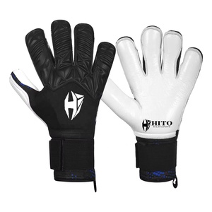 Premium Custom Design Black and White Neoprene Soccer Goalkeeper <b>Gloves</b> 4mm German Embossed Latex Elastic Strap Hybrid Cut - Product Image 1