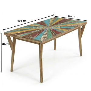 Table à manger rectangulaire en bois de bateau recyclé, écologique, faite à la main, système démontable, couleur naturelle, 6 places - Product Image 2