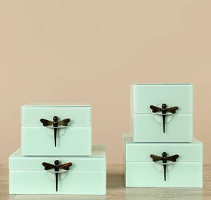 Luxury Mint Color Mirror <b>Glass</b> Decorative Storage Box Dragonfly <b>Knob</b> Premium Jewelry Vanity Organizer Boxes Home Decor Lacquered - Product Image 6