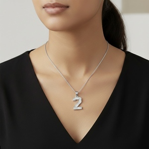 Collar con Colgante de Oro Sólido de 10K/14K/18K con Circonita Cúbica y Plata 925 Chapada en Rodio, Estilo Hiphop, Número de la Suerte 2, Diamtrendz - Product Image 4