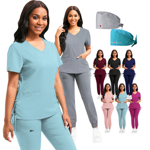 Ensemble de blouses médicales pour femmes, haut à manches courtes et col en V avec poches et pantalon à cordon de serrage, uniformes d'hôpital pour le personnel médical - Product Image 6