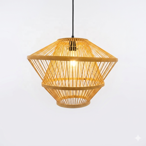 Lámpara de Techo Colgante de Bambú Tejido en Forma de Campana, Estilo Tropical, Tradicional, Moderno, Grande, Hecha a Mano, Rústica, de Mediados de Siglo, Ecológica - Product Image 3