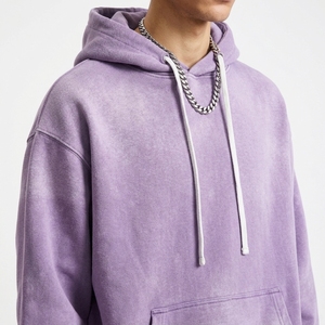 Men's Vintage <b>Purple</b> Hooded Acid Wash 2-in-1 Tracksuit Set Solid Color Full Sleeve Drawstring Sweatshirt Pants Regular Fit 100% - Product Image 6