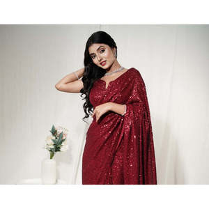Beau Saree pour les fêtes mettant en vedette le travail de séquence Autres accessoires ethniques - Product Image 2