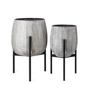 Jardinière en métal de style américain avec support en bois, lot de 2, qualité standard, design élégant, décoration d'intérieur, pot à fleurs - Product Image 2