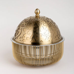 Tazón Redondo Pequeño de Aluminio Chapado en Oro Ecológico con Diseño de Tulipán, Plato para Servir Dátiles Árabes con Tapa para Bodas - Product Image 2