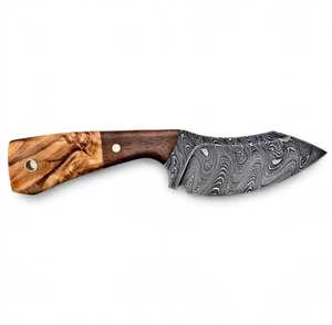Couteau de camping d'extérieur à lame fixe en acier Damas artisanal avec manche en bois bicolore - Product Image 3