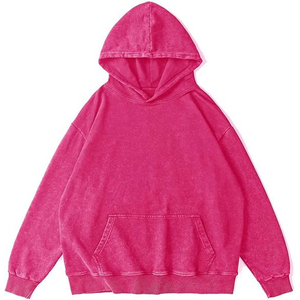 Sudadera con Capucha Oversize de Algodón Felpa Estilo Vintage Desgastado con Lavado Ácido Rosa para Hombre - Streetwear - Product Image 1